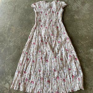 Vintage Floral Midi Dress - Pink and Blue